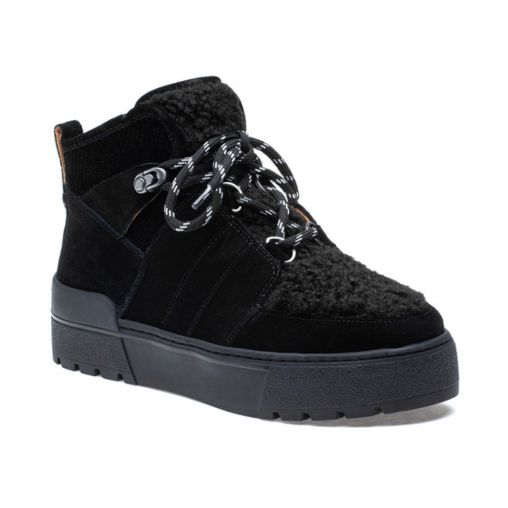 J Slides Nell Black Suede & Shearling Platform Sneakers Size 7.5 New in Box